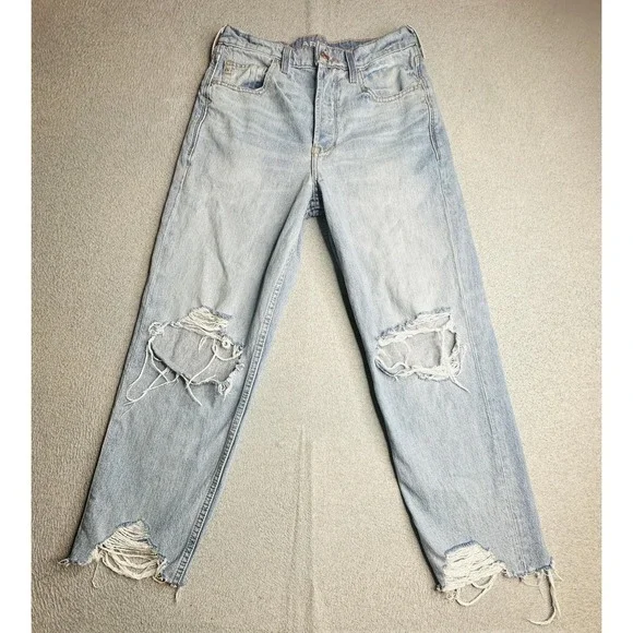 Ariat Ultra High Rise Tomboy Straight Jeans Womens 27R Light Wash Distressed - Picture 2 of 12